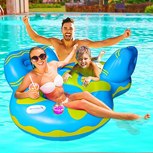 Double Pool floats, Adult pool floats, mesh bottom pool raft, with two handle and two big cup holder, Great for chilling in the pool,Blue.