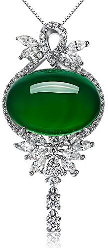 BAWHO Oval Smaragd Grün Anhänger Achat for Damen Splitter S925 Halskette Jade Anhänger Ornamente Smaragd Bizuteria Türkis Edelsteine QINTINYIN