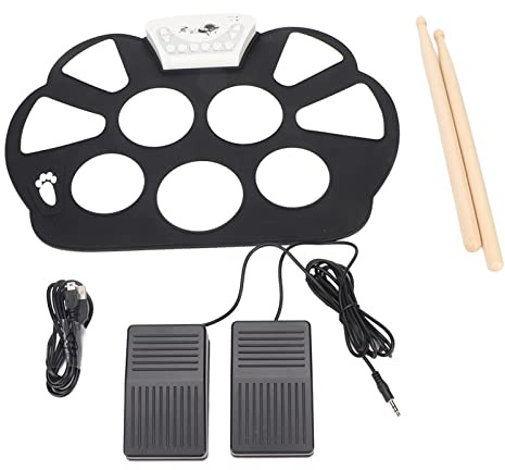 Elektronisches Schlagzeug-Set, 9 Trommeln, Faltbares Elektrisches Roll-Up-Drum-Pad, Eingebaute Lautsprecher, Tragbar, 2 Food-Pedal-Trommeln, Übungspad, Musikaufnahme, (W758)