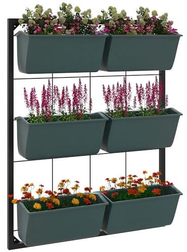 Outsunny Jardinière Murale à 3 étages avec 6 bacs étagère à Fleurs pour l'intérieur et l'extérieur, pour Fleurs, Plantes, dim. 52L x 14l x 66H cm, Vert