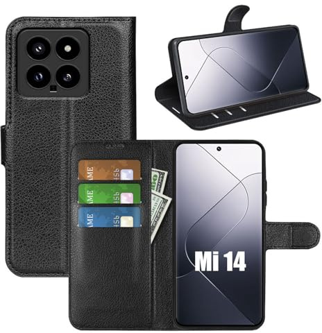 betterfon Handyhülle Kompatibel mit Xiaomi 14 | Premium Qualität TPU Klapphülle für 14 mit Kartenfächern | Magnetverschluss Handyhülle | Schwarz