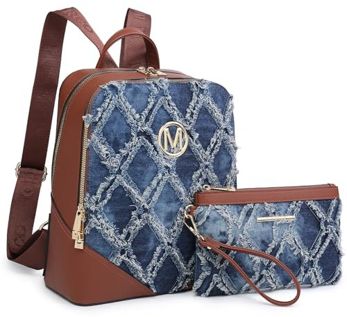 MKP COLLECTION MKP modischer Damen-Rucksack, Geldbörse, Jeans-Denim-Handtasche, Anti-Diebstahl-Rucksack, Reisen, College, Schultertasche mit Armband, Denimblau-2