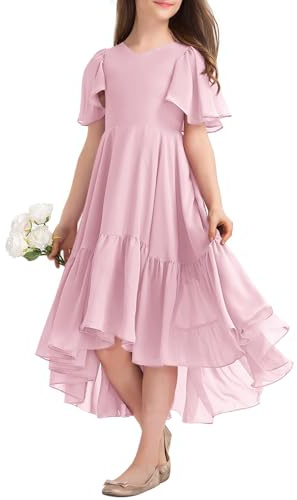 Haloumoning Robe d'été pour fille - Col en V - Robe à volants - Décontractée - Robe trapèze - Robe de soirée longue et élégante
