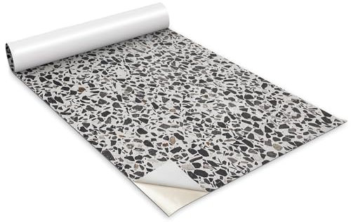 Wallfluent 100x50 cm Autocollant pour Cuisine le Salon et Chambre pour Meuble Sticker Décoratif Adhesif Papier Peint Rouleau - Modèle de galets de terrazzo