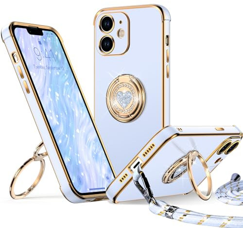 XYZ iPhone 11 Case with Stand, Heart Lanyard for Girls Women, Luxury Cute Bling Protective Cover for iPhone 11, Blue