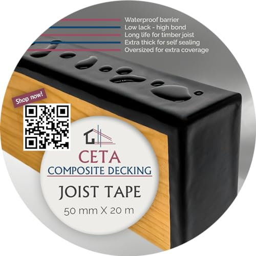 Ceta Composite Decking Extra Long Butyl Joist Tape 50mm x 20m & 65mm x 20m Weather Proof for Flashing Subframe, Multi Pack (2 Rolls)