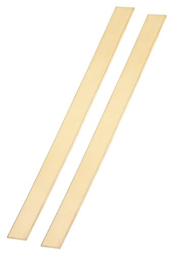 sourcing map 2 Pcs Brass Flat Bar Stock, 0.08x0.79x12Metal Solid Brass Square Bars for Knife Making DIY Handicrafts Architectural Decoration Industry Conductivity