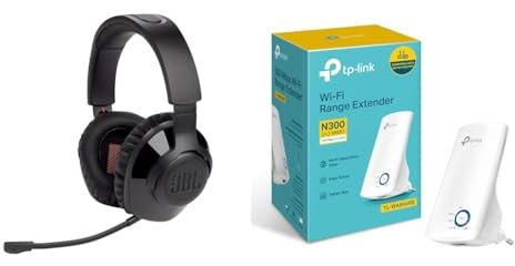 JBL Quantum 350 Over-Ear Gaming Headset & TP-Link TL-WA850RE WLAN Verstärker Repeater(300 Mbit/s, App Steuerung, Ethernet-Port, WPS, AP Modus, LED abschaltbar, kompatibel zu Allen WLAN Geräten) weiß