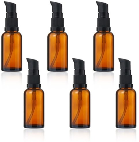 GVEYIQK 6 pcs 30 ML flacons vides en Verre Marron, flacons à Pompe en Verre ambré vides Rechargeables, flacons de Lotion en Verre ambré, Distributeur de Lotion