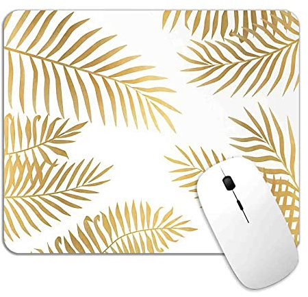 JIMOWANG Tapis de souris de jeu en forme de feuilles de palmier doré Surface lisse Tapis de souris Tapis Bureau en caoutchouc 24,9 x 18,9 cm