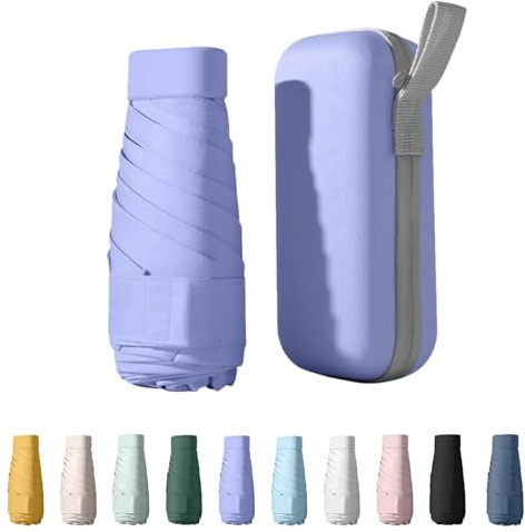 Wydexint Mini Reise Regenschirm, Kleiner Uv-Regenschirm, Uv-Faltbar Mit Kapselbox, Reisewasser- Und Winddicht Für Männer Und Frauen (Hellviolett)