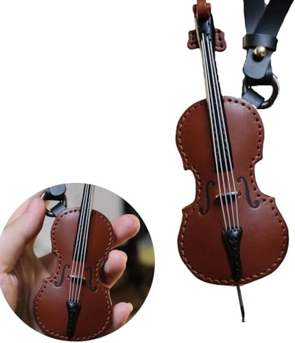 TATOS Schlüsselanhänger für Geige und Cello aus feinem Leder, Geigen-Schlüsselanhänger, Geigen-Schlüsselanhänger aus Leder im Vintage-Stil, Mini-Schlüsselanhänger für Musikinstrumente