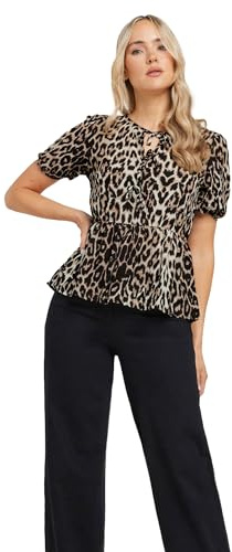 Long Tall Sally - LTS Tall Beige Leopard Print Tie Front Top - Women's