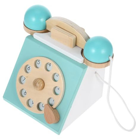 BESTonZON Retro Telefon mit Wählscheibe im 70er Jahre Design, Vintage- Baby-Spieltelefon-Spielzeug Holz-Telefon-Spielzeug Baby- Antikes Telefon