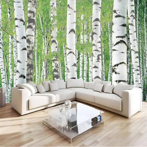 NAWVNMI Birkenwald-Tapete, Abziehbare Und Aufklebbare Tapete, Selbstklebende, Entfernbare Tapete, 250 X 180 Cm, Wasserdichtes Wandbild Für Schlafzimmer-/Wohnzimmermöbel, Natürlicher Wald