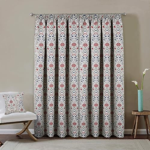 Enhanced Living Cotswold Premium Floral Red 100% Blackout Curtains for Bedroom & Living Room - 90x108 inch (229x274 cm) - Tape Top Curtains with Textured Linen Feel - 2 x Curtain Panels