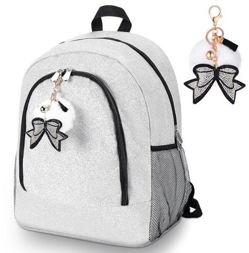 Noveread Cheer Rucksack mit Glitzer, Cheerleading-Geschenktüten für Sport, silber, Large