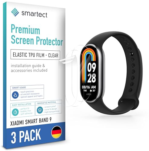 smartect TPU Protector Pantalla 3 Piezas para Xiaomi Smart Band 9 | Película Protectora HD Antiarañazos, Ultra Transparente, Sin Burbujas, Compatible Huella Digital, Compatible Funda
