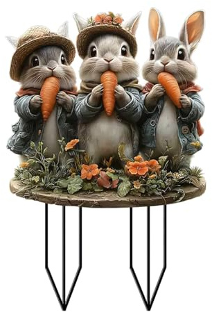 Generisch Gartenstecker Osterdeko Outdoor 2025 Garten Stecker Frühling Deko Ostern Hase Osterhase Außen Gartenschilder Osterdekoration Frühlingsdeko für Draußen und Drinnen (Light Gray)