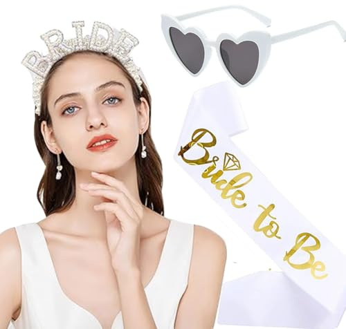Bride Hochzeitszubehör Set Bride to Be Deko Bride Perlen Haarreif Bride Haarreif Herz Sonnenbrille Herzbrille Perle, Junggesellenabschied Frauen, Bride to Be Accessoires Braut Bachelorette Party Deko
