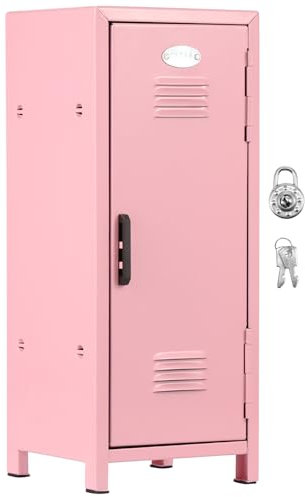 BAODBF Mini armario con cerradura y llave, de metal roto, pequeño armario portátil, práctico armario de almacenamiento, con compartimentos para escritorio, niñas, niños (rosa)