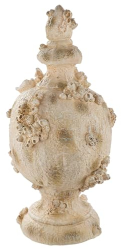 GILDE Dekoobjekt Seychelles aus Kunstharz - Höhe 50cm - Amphora - Weiß Antikfinish - Korallen- und Muschelmotiv