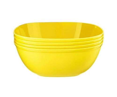 CELINO making your day 4pk Plastic Cereal Bowls Coloured Square Breakfast Oatmeal Soup Bowls Picnic (Yellow)