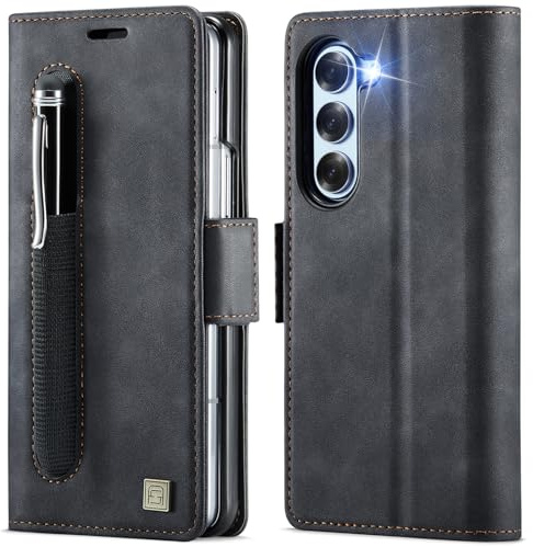 Teeirllim Custodia per Samsung Galaxy Z Fold 5, Blocco RFID PU Pelle Portafoglio Flip Case, Carta Fessura, Funzione Supporto, Antiurto Case Cover per Samsung Galaxy Z Fold 5 - Nero
