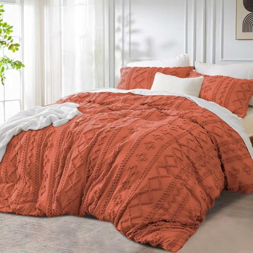 DXHOME Getuftet Bettwäsche Terracotta 135x200cm Boho Vintage Wendebettwäsche Set Geometrische Weiche Microfaser Bohemian Bettbezug mit Reißverschluss + 1 Kissenbezug 80x80 cm