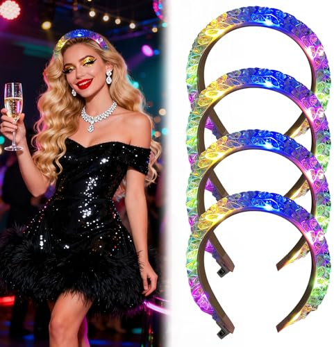 Leuchtendes Stirnband, 4 Stück Leuchtende Stirnband, LED Haarschmuck, LED Haarreifen Blinkend, Flashing Haarbänder, Festival Beleuchtete Stirnbänder für Weihnachten Fasching Party Hochzeit Dekor Rave