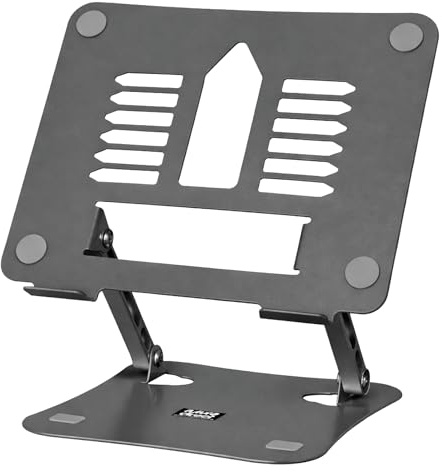 Futura Adjustable Laptop Stand, Foldable Laptop Riser for 11–17 Inch | Adjusts from 3–23cm with a 26 x 22cm plate, 10kg capacity, ventilated cooling, non-slip pads and foldable metal design.