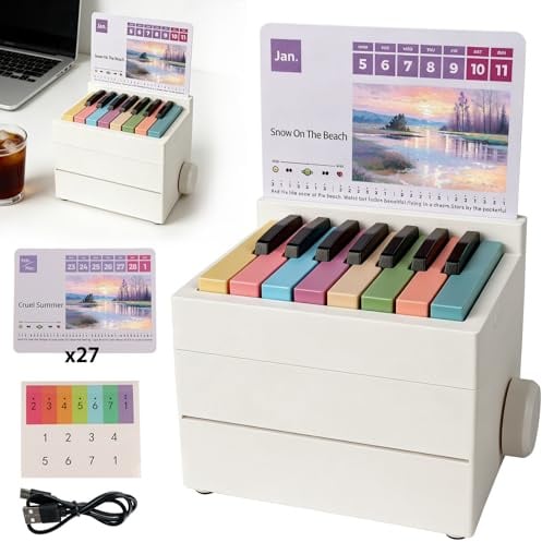 Spielbarer Klavier Kalender 2026, Mini 3D Tischkalender mit 26 Musikkarten & 52 Liedern, 15-Tasten Keyboard, USB-C Wiederaufladbar, Interaktiver Wochenplaner, für Musikliebhaber & Anfänger