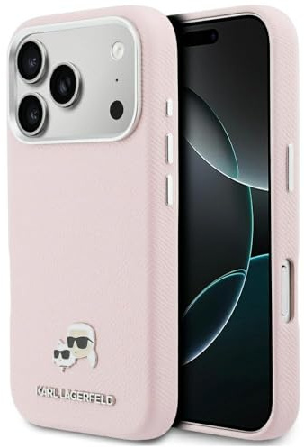 CG MOBILE Karl Lagerfeld Karl & Choupette Kopfbolzen Saffiano kompatibel mit MagSafe Hülle für iPhone 17 Pro Max (Rose)