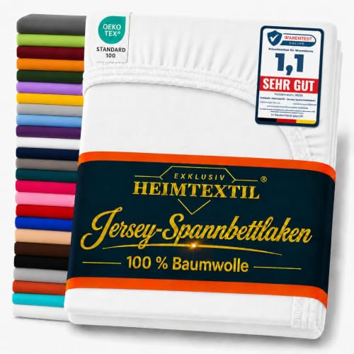 EXKLUSIV HEIMTEXTIL Jersey Spannbettlaken 100 x 200 cm Weiss 100% Baumwolle Öko - Tex Zertifiziert Bed-Sheet Bettlaken Spannbetttuch
