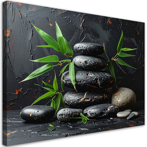 Feeby Wandbilder - Bilder Schlafzimmer - Schwarze Zen-Steine - 45x30 1tlg - Wohnzimmer Bild Groß - Wohnungs - Foto Geschenk - Leinwand Wall Art - Wand Deko