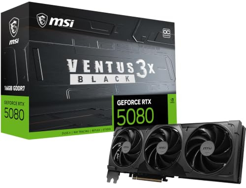 GeForce RTX 5080 16G Ventus 3X OC Black - 16GB GDDR7 (30Gbps/256-bit), PCIe 5, Boost: 2640 MHz, HDMI 2.1b, DisplayPort 2.1b