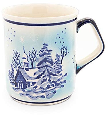 Bunzlauer keramik Becher 250ml – Kaffeebecher/Teetasse mit eckigem Henkel, Ø 8 cm, H 9,2 cm, klassische traditionelle Form (Dekor DU11)