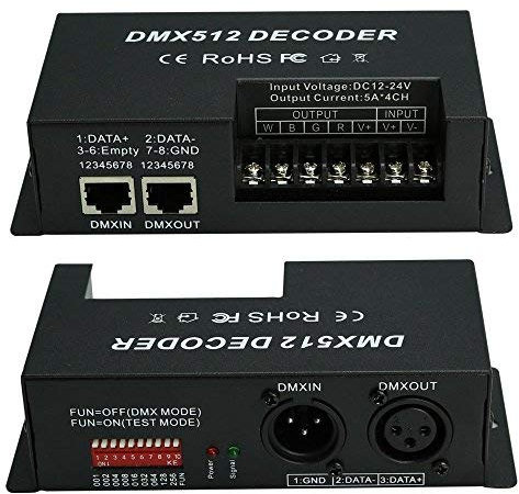 DMX 512 Decoder Controller for RGBW LED Strip Light Dimmer Driver DC12-24V 5A/CH (4 Channel)