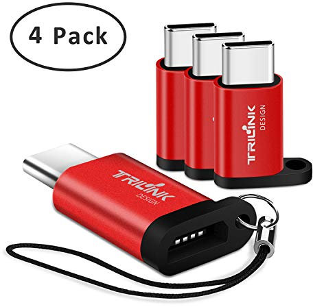 Micro USB to USB C Adapter (4-Pack) Type C Adapter for New iPad 2018, Samsung Galaxy S9/S8/Note 9/8, Huawei P40/Mate 20/10, Google Pixel 3/2, Sony Xperia, Xiaomi, HTC, LG, Essential OnePlus etc.-Red