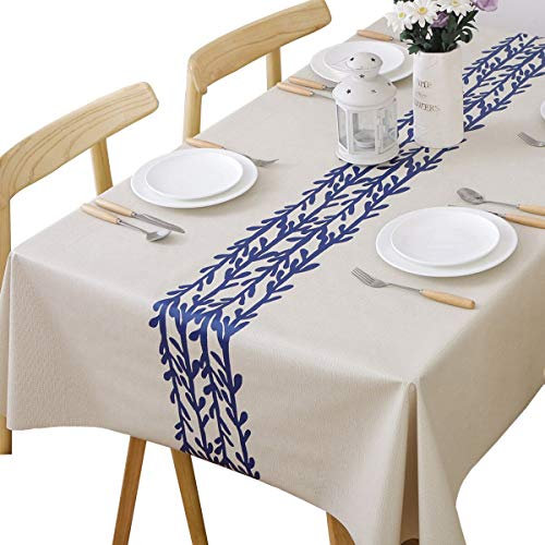 Plenmor Table Cloth Wipeable Tablecloth PVC Plastic Wipe Clean Waterproof Rectangular Table Cover Protector for Kitchen Picnic Outdoor Indoor (Rattan, 137x275 cm)