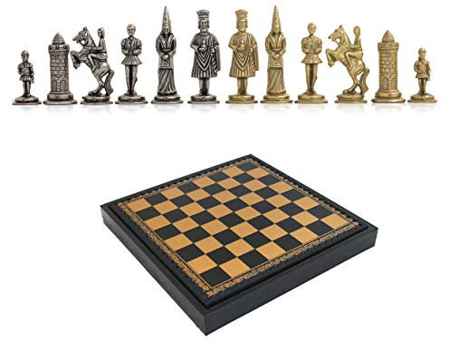 Italfama Schach Spiel Mittelalter Camelot Schachfiguren aus Metall & Schachbrett (inkl. Dame & Backgammon)