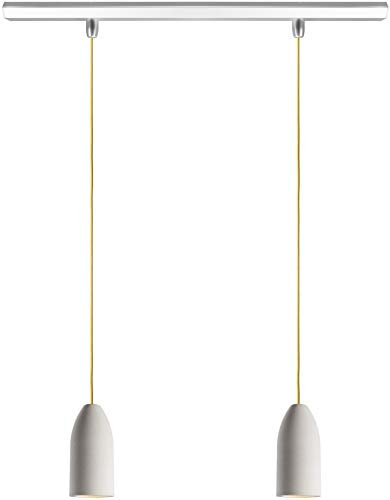 Buchenbusch urban design Lampe 2 flammig light edition, Pendelleuchte Beton mit Textilkabel Gelb, Schlafzimmerlampe hängend