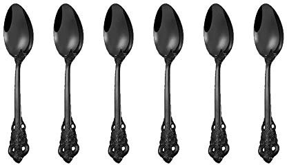 ZFQ Schwarzes Besteck-Set Barock, Antik Look, aus 18/10 Edelstahl Spiegelpolierte, ideal für Haus, Küche, Restaurant, Hochzeit, Partys, Nachmittagstee, Teelöffel 6-teiliges, Länge 16.5cm