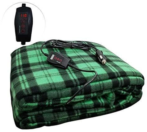 ZONETECH Car Travel Blanket – Green Plaid Premium Quality 12V Polar Fleece Material Automotive Comfortable Great for Winter, Cold Days and Nights, Road Trips