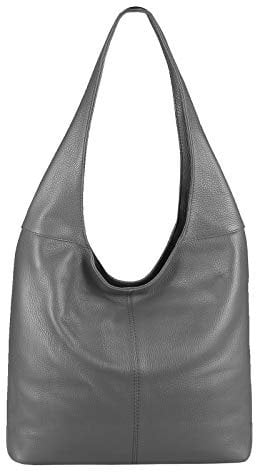 Made in Italy Damen Leder Tasche Shopper Schultertasche Umhängetasche Handtasche Beuteltasche Hobo Bag Ledertasche Nappaleder Grau
