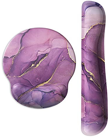 ITNRSIIET Tapis de souris de jeu avec support de poignet, support de poignet clavier et tapis de souris avec repose-poignet, base antidérapante en polyuréthane, marbré violet clair