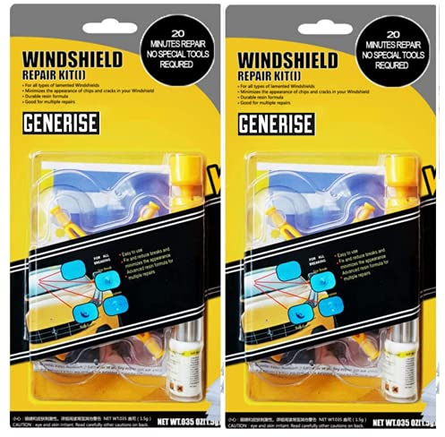 Windscreen Repair Kit x2 GENERISE Auto Windscreen Chip Repair Kit Tool for Chips, Cracks & Glass Repair - Includes Glass Repair Fluid Plus Anti-Slip Dashboard Mat