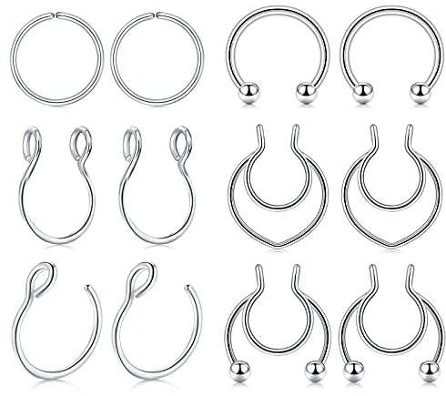 Funseedrr 9stk Fake Nasenpiercing Nasenring Set C Form Edelstahl Kein Piercing Septum Nase Ring