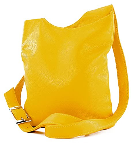 modamoda de T221 Damen Leder Umhängetasche Schultertasche Medium handmade in Italy, Farbe:Maisgelb