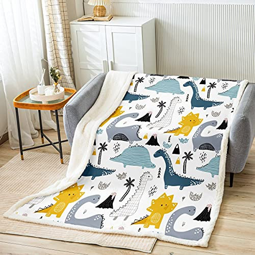 Loussiesd Kinder Decke 150x200cm Flanell Fleecedecke Dinosaurier Drucken Kuscheldecke Karikatur Tiere Schön Dino Muster Wohndecke Weiche Mikrofaser für Mädchen Jungen